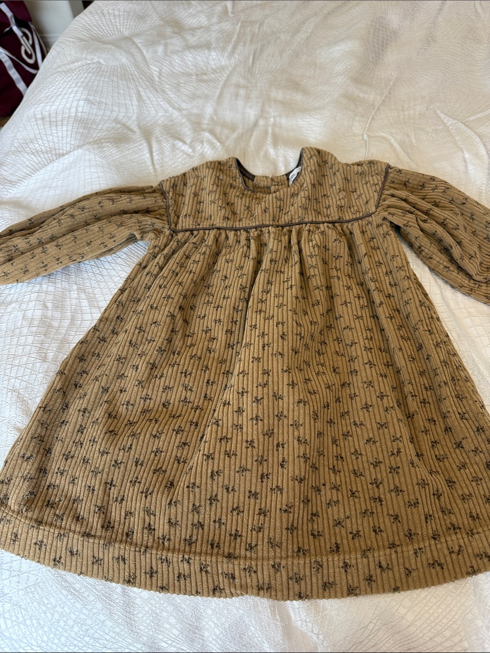 Zara Tan Floral-Print Long-Sleeve Girls' Dress